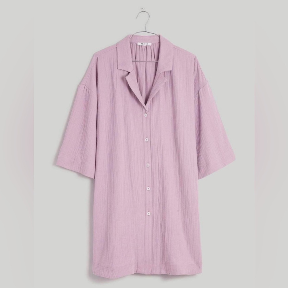 NWT Madewell Crinkle Cotton Cover-up Mini Shirtdress - Shaded Pink
